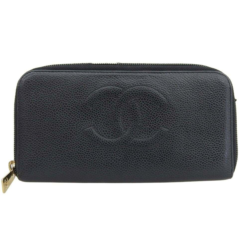 CHANEL No. 9 Coco Mark Round Long Wallet Caviar Skin Black